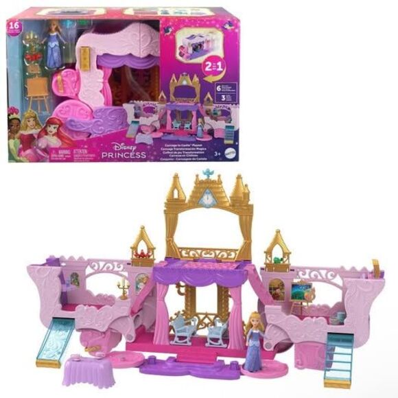 NEW Disney Princess 2 in 1 Carriage to Castle Transforming Playset W/ Aurora - Picture 2 of 8